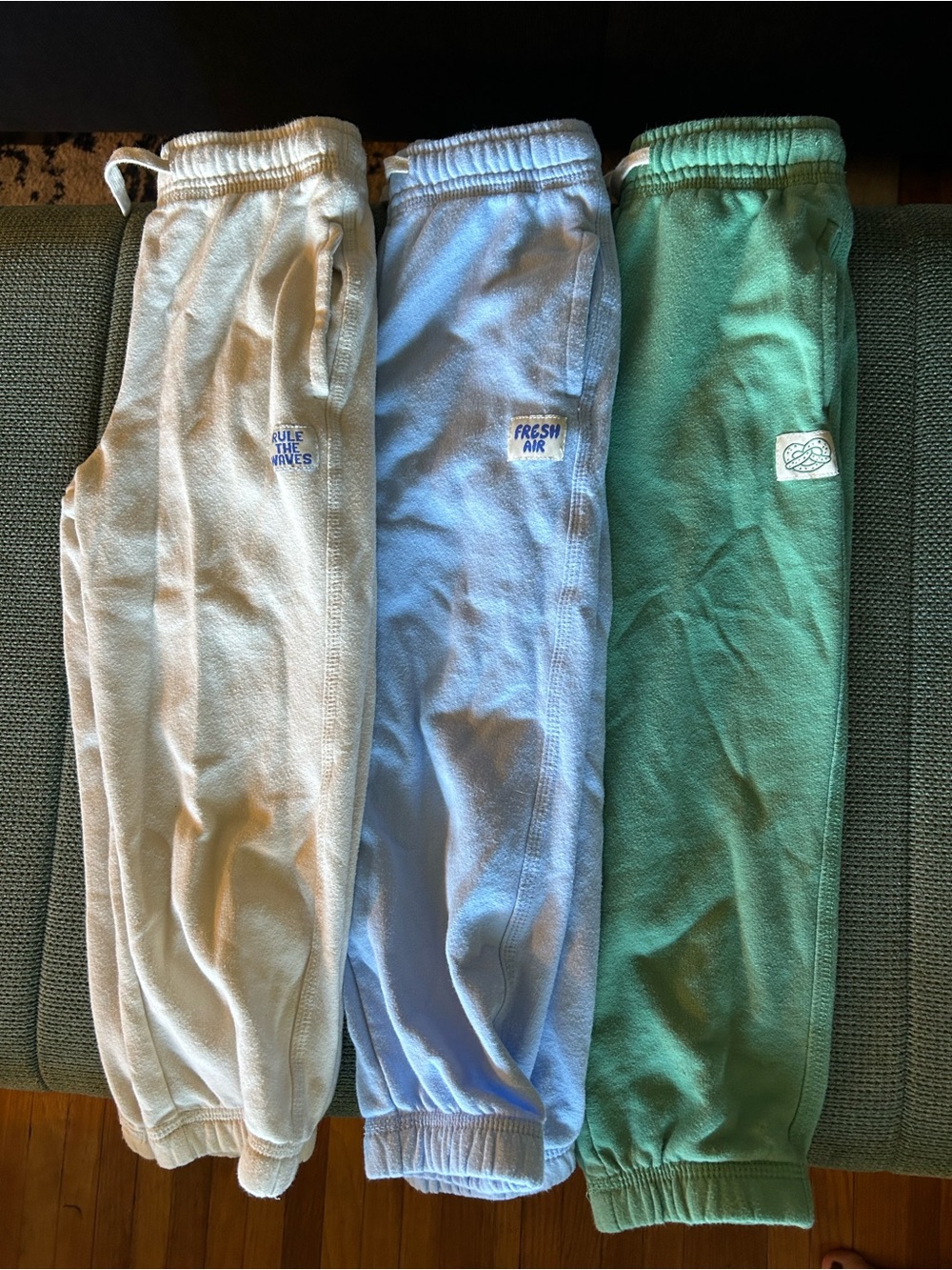 wonder nation boys Jogger Pants Trio - Cream, Light Blue & Green